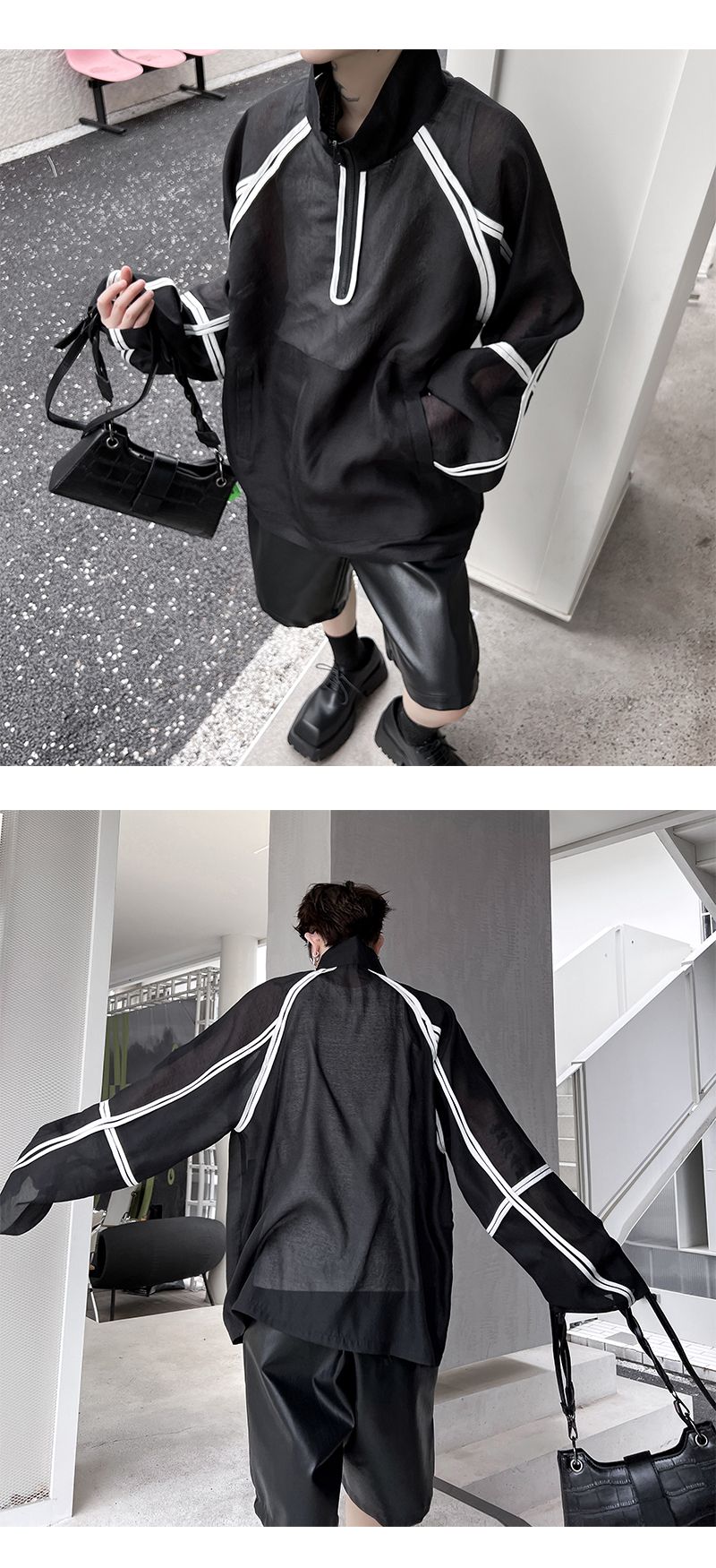 Summer Niche Design Black And White Contrast Color Sun Protection Clothing_voghion.com