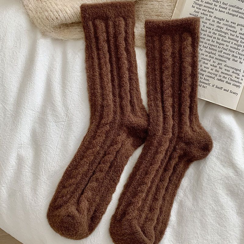 Nya vinterstrumpor i australiensisk sammet, mittstuva, tjocka och varma, golvstrumpor för dam, Maillard-färgade luggstrumpor, handduksstrumpor_voghion.com