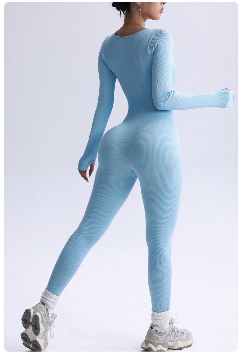 Dropshipping transfronterizo Otoño Invierno Clásico Una Pieza Manga Larga Pantalones Largos Mujer Acanalados Ajustados Altos Elásticos Fitness_voghion.com