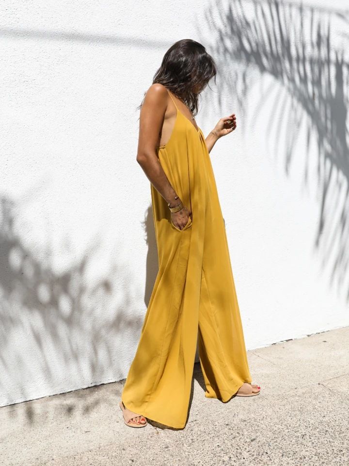 Damkläder Sexig V-ringad grimma lös jumpsuit hem casual semester stil jumpsuit kvinna_voghion.com