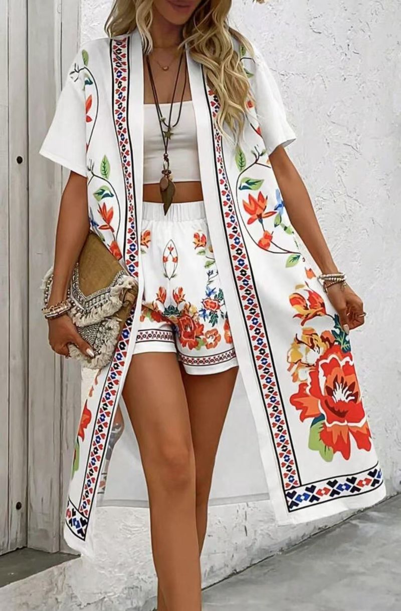 Cardigan lungo casual con stampa in stile etnico retrò bohémien da donna_voghion.com