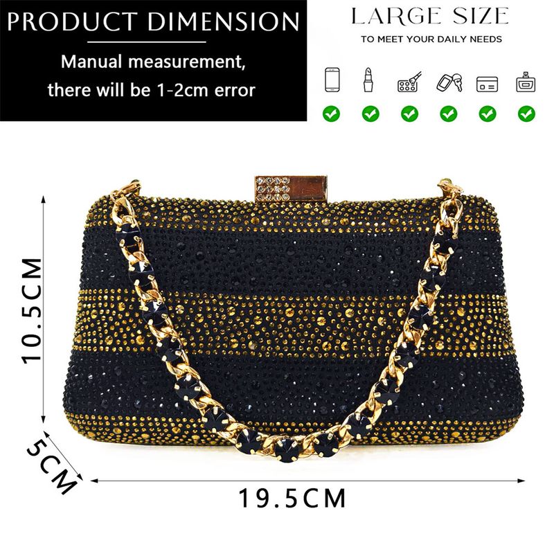 Shoe bag set combination with pointed striped rhinestones matching square handbag_voghion.com