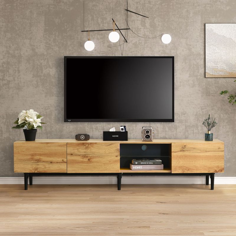 Meuble TV moderne avec finition grain de bois, éclairage LED réglable, 175 L x 31 l x 41 H cm_voghion.com