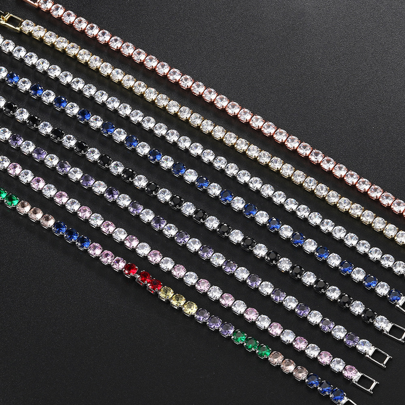 Pulseira de zircônia fileira única 4mm redondo diamante completo tênis corrente cross border hip hop jóias tênis pulseira_voghion.com