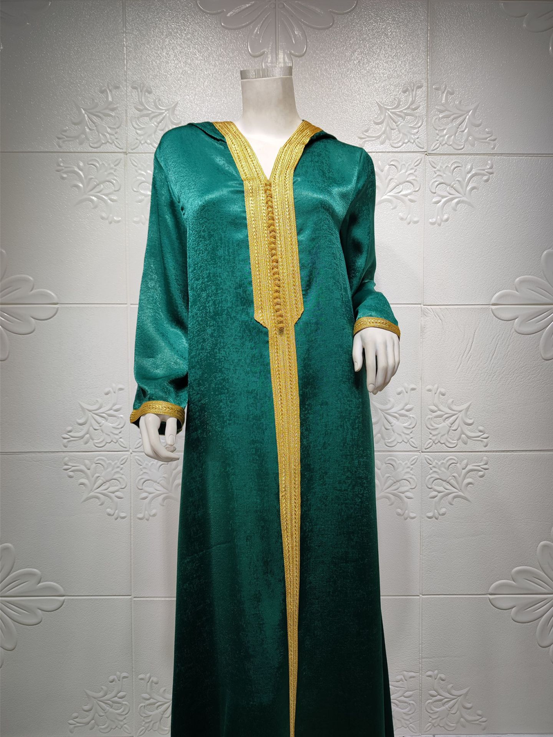 Abaya musulmano in camoscio con pizzo color champagne da donna Abaya maculato da donna_voghion.com