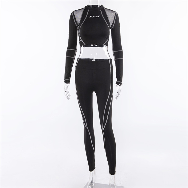 2024 frühjahr Neue frauen Gedruckt Mesh Perspektive Slim Fit Lange ärmeln Casual Set_voghion.com