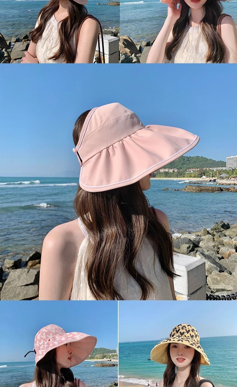 Cappello da sole pieghevole con protezione solare, con parte superiore vuota, da donna, estivo, per vacanze al mare, da annodare a coda di cavallo_voghion.com