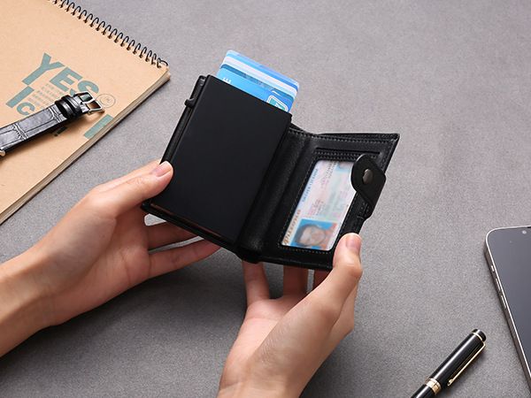 Muški kožni držač za kartice, automatski držač za kartice, novčanik, muški automatski držač za kartice, RFID antimagnetski, protiv krađe_voghion.com