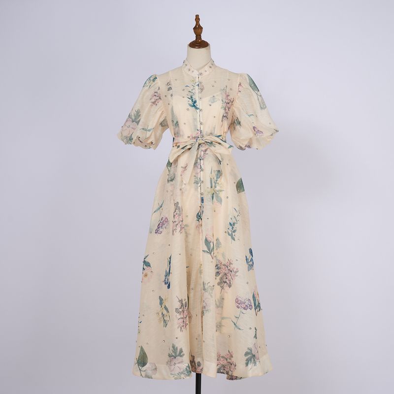 Robe à simple boutonnage, manches courtes, style palais d'été, design haut de gamme, résistante, clou diamant_voghion.com