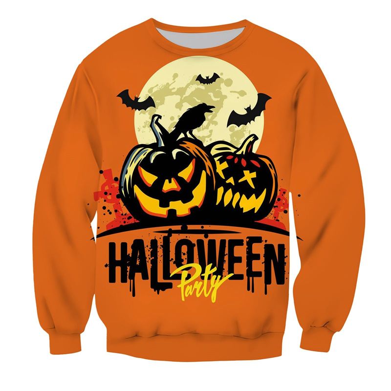 Felpa con cappuccio da uomo con motivo a zucca di Halloween 2025, stampa 3D, girocollo, casual, oversize, con scritta "Happy Halloween"_voghion.com