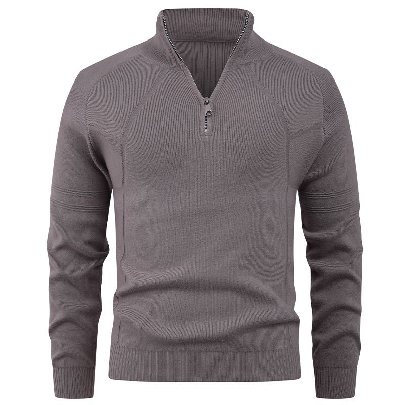 Autumn And Winter Lazy Style Pullover Knit Sweater Jacket, Loose Inner Wear Base Shirt, Half-Zip Knitted Sweater For Men_voghion.com