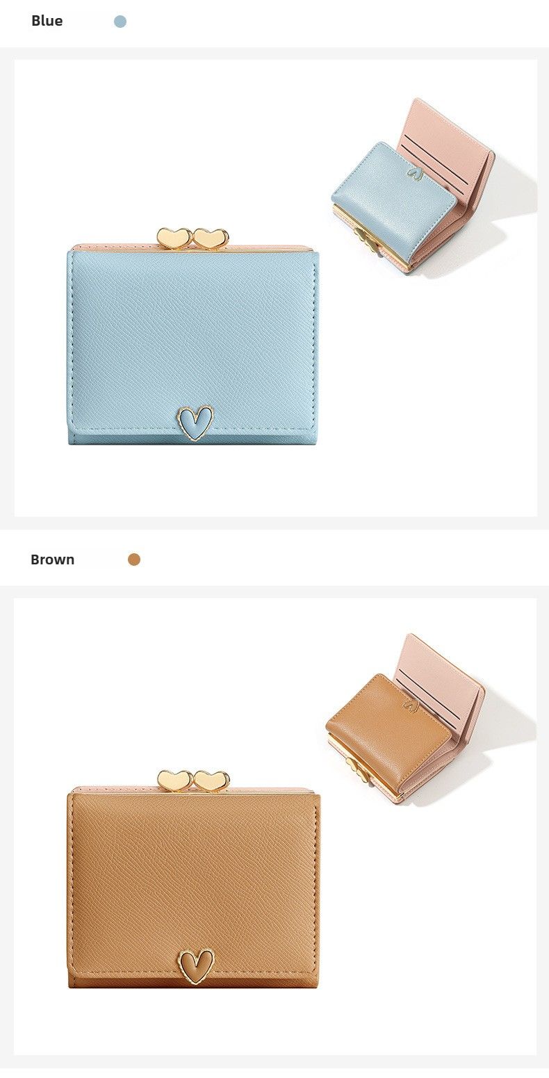 Kompakte dreifach faltbare Geldbörse für Damen – Süße Geldbörse aus PU-Leder mit großem Fassungsvermögen, mehreren Kartenfächern und Münzfach, Geschenk für Studentinnen und Damen_voghion.com