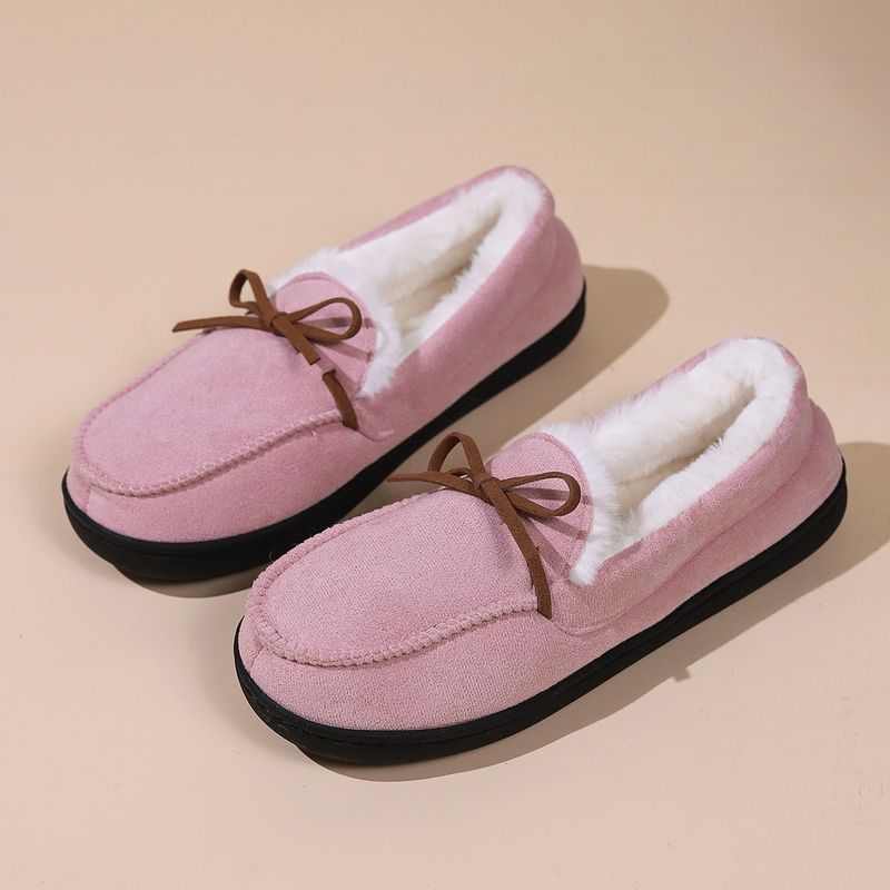 Haarige Hausschuhe, warm und lässig, Bean-Damen, Schmetterlingsschleife, runde Zehenpartie, All-Inclusive-Hausschuhe, Baumwollschuhe für den Außenbereich_voghion.com