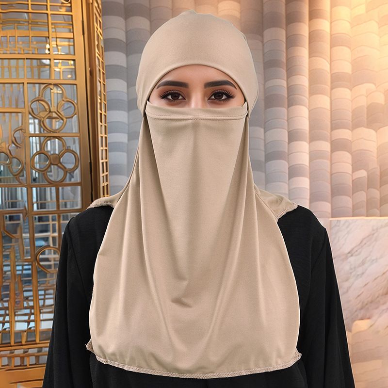 Malay New Crystal Face Cover Maske Bequeme Mode Einfache Sommer Einfarbig Kopftuch Lässig Vier Jahreszeiten Hijab_voghion.com