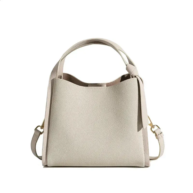 Lychee Pattern Leather Simple Vegetable Basket Handbag Womens Denim Portable Bucket Shoulder Bag 240827_voghion.com