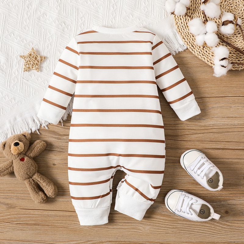 Mother & Kids INS newborn baby boy spring and autumn style cute bear striped long-sleeved open crotch jumpsuit_voghion.com