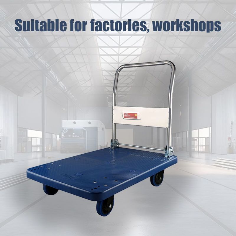 Ultra Quiet Plastic Flatbed Car, 330.69LB Load-bearing Capacity, 360 Degree Rubber Wheels, Manual Moving Platform Car For Heavy Objects, Suitable For Factories And Workshops, Dark Blue_voghion.com