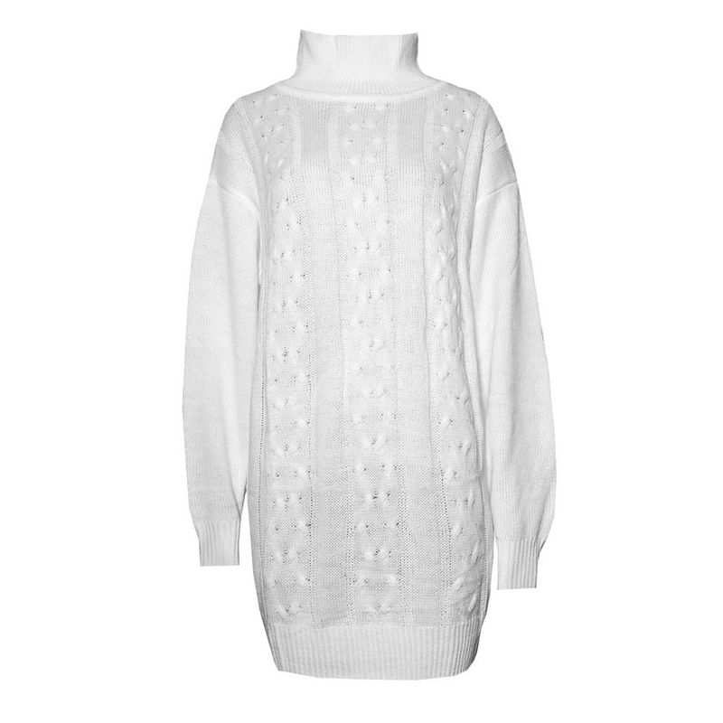 Women's loose turtleneck long sleeve twist knit sweater dress_voghion.com