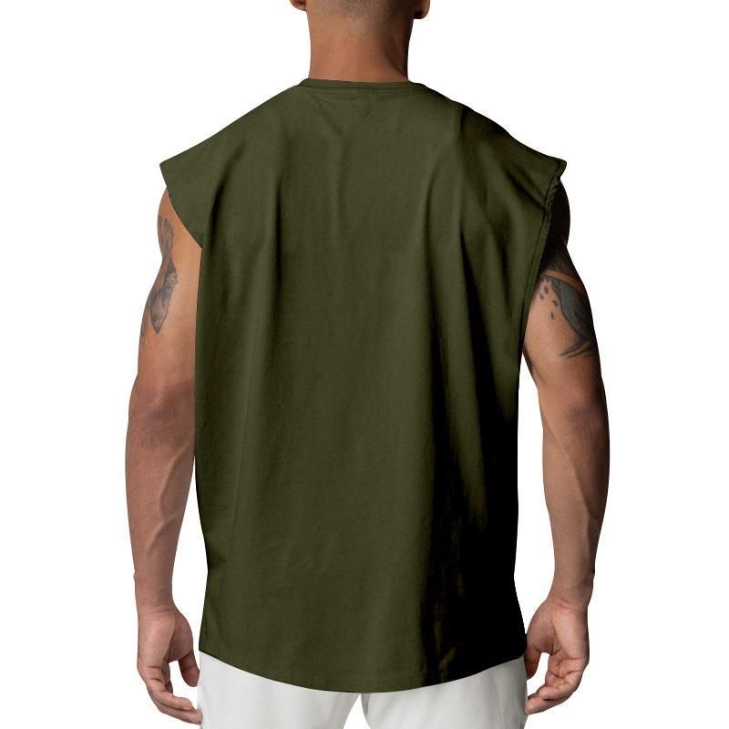 „Ärmelloses Herren-T-Shirt für den Sommer, Rundhalsausschnitt, lockere Passform, lässiges Oberteil für Fitnessstudio und Streetwear (Weiß, Schwarz, Marineblau, Armeegrün, Grau)“_voghion.com