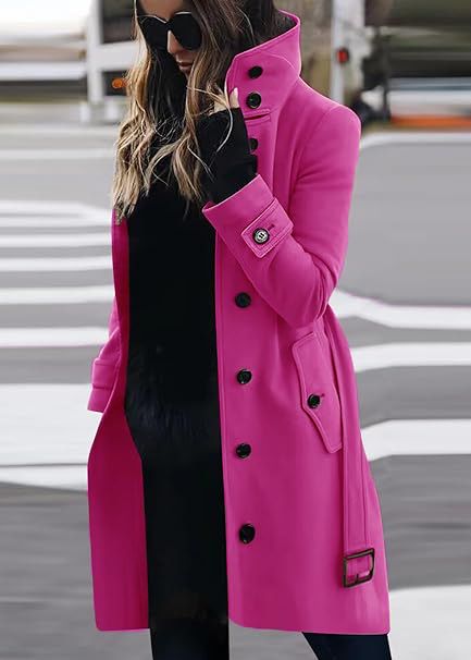 Damenbekleidung Großer Wollmantel für Damen Einreihiger Wollmantel mit mehreren Knöpfen und Knopfkragen_voghion.com