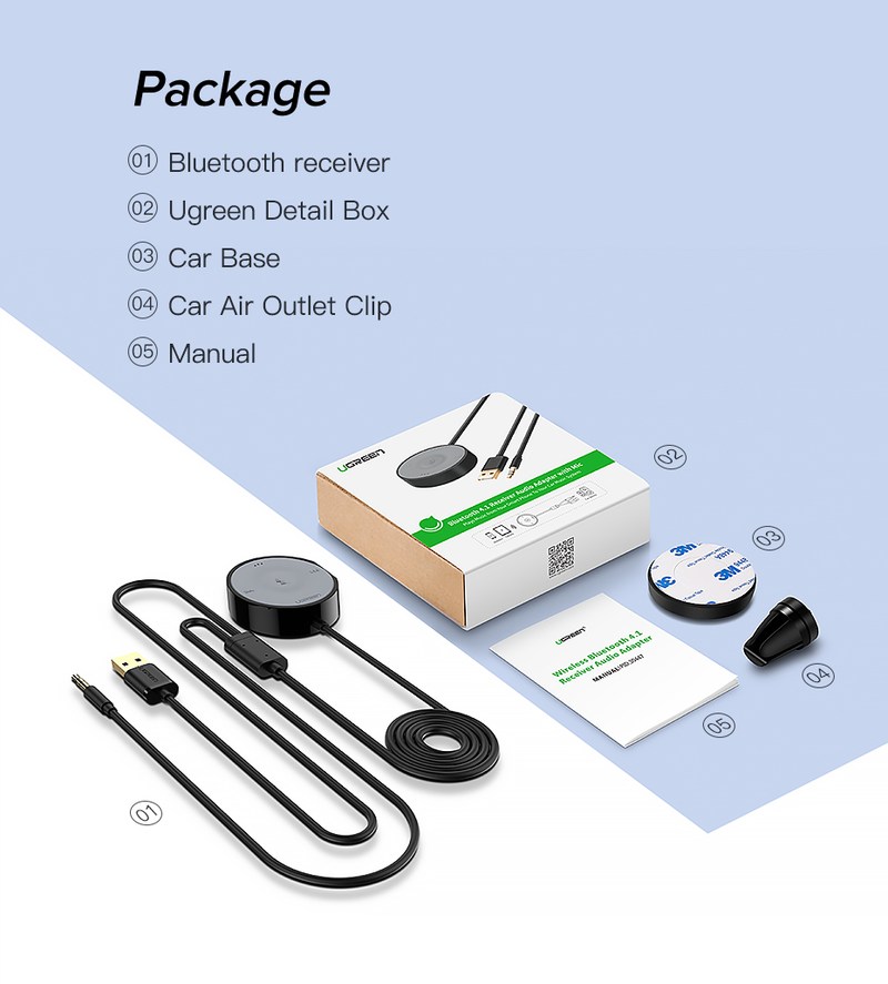 UGREEN Bluetooth 5.0 Car Kit Receiver AptX LL Wireless 3.5 AUX Adapter For Car Speaker USB Bluetooth 3.5mm Jack Audio Receiver_voghion.com