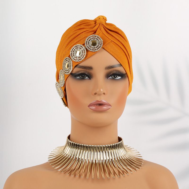New Fashion Pleated Watermelon Hat With Round Diamonds On The Side Of The Head Indian Hat Turban Hat_voghion.com