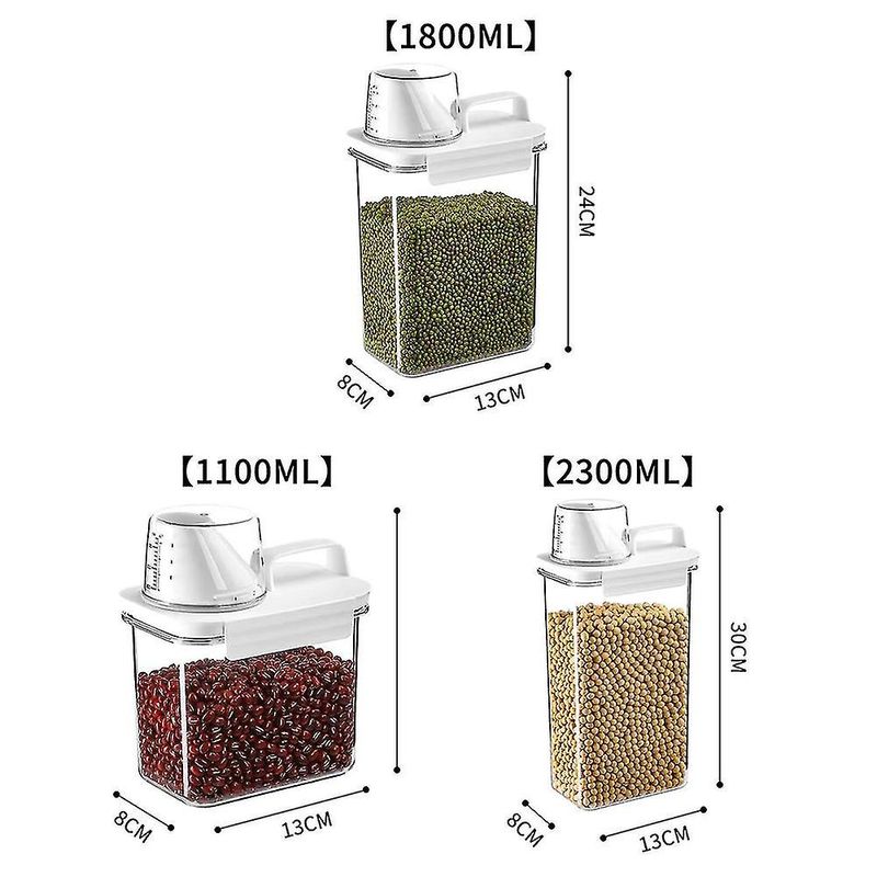 Transparent Grain Storage Box With Measuring Cup Durable Moisture-Proof Sealing Cans For Cereal Mung Beans-AH_voghion.com