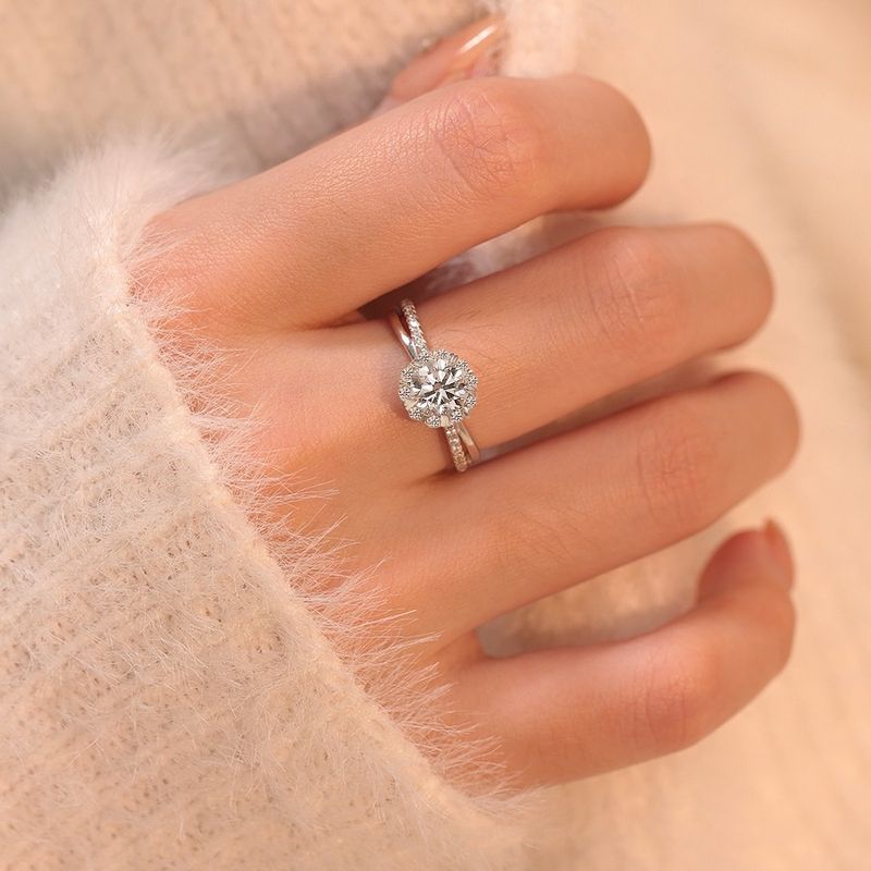 First Snow Moissanite Diamond 50 Points Couple Engagement Proposal Simulation Ring Adjustable Wedding Props_voghion.com