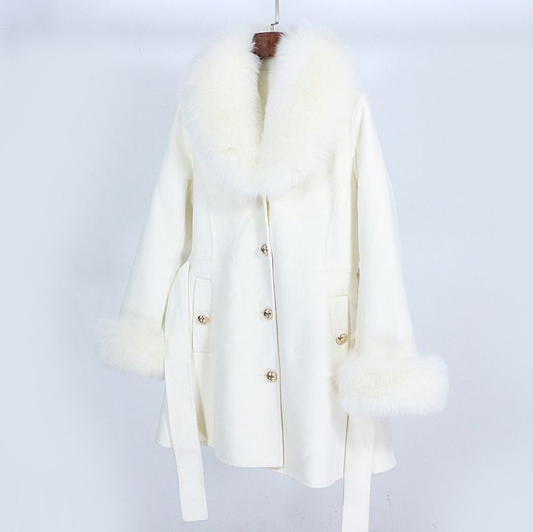 Women's Clothing new autumn and winter mid length thickened slim fit detachable collar wool coat_voghion.com