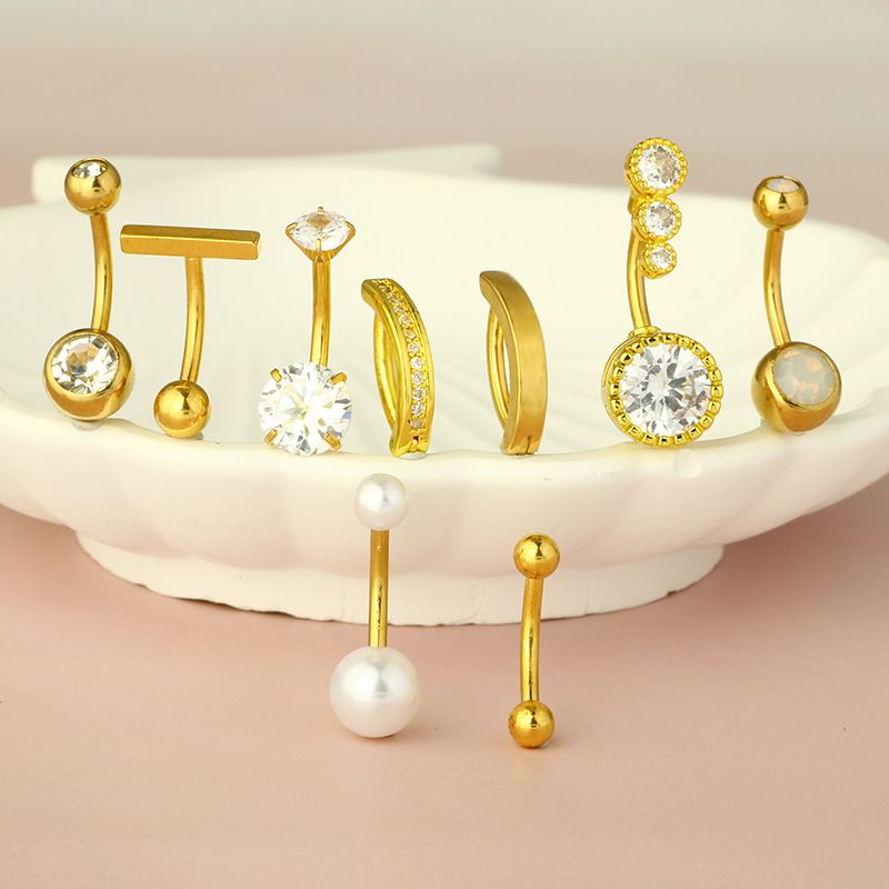 Set di 9 piercing per ombelico in acciaio inossidabile, stile classico, all'ingrosso_voghion.com
