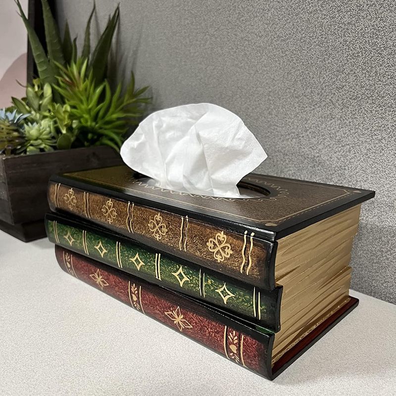 Refined Classic Wooden Antique Book Box Cover Rectangular Tissue Dispenser Paper Set Napkin Holder Home Decor Bathroom_voghion.com