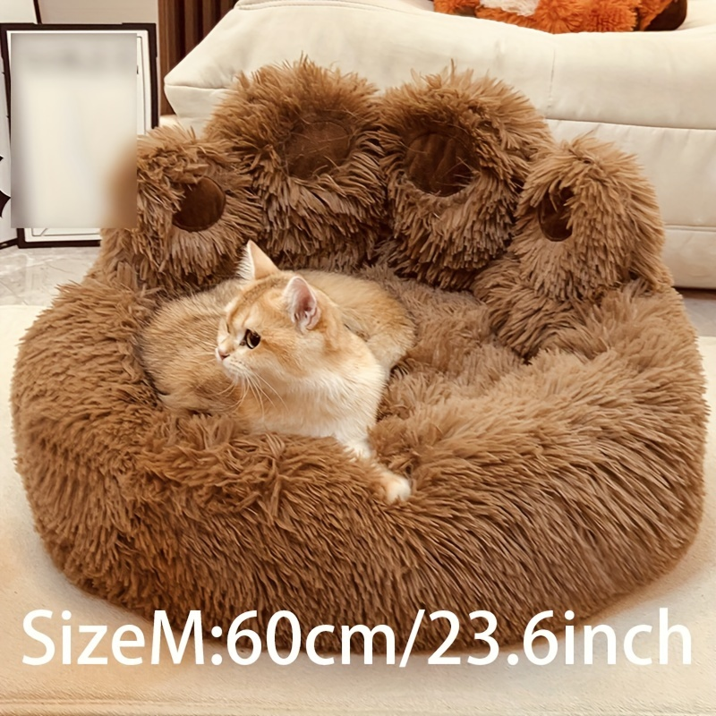 Runde Pfotenform für Haustiere, beruhigendes Donut-Hundebett, Fell-Katzenbett für Katzen, bequem und weich, maschinenwaschbar_voghion.com