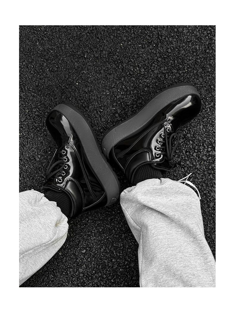 Men's Chunky Derby Boots Retro Motorcycle Style High Top Martin Boots In Yellow/Black/Brown - Fashionable & Comfortable_voghion.com