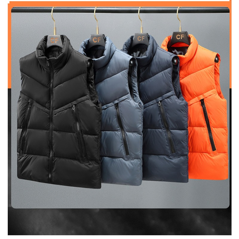 Plus Size S-7XL 8XL Autumn Winter Parkas Vest Men Korean Fashion Stand Collar Zipper Pockets Orange Vest Windbreaker Waistcoat_voghion.com
