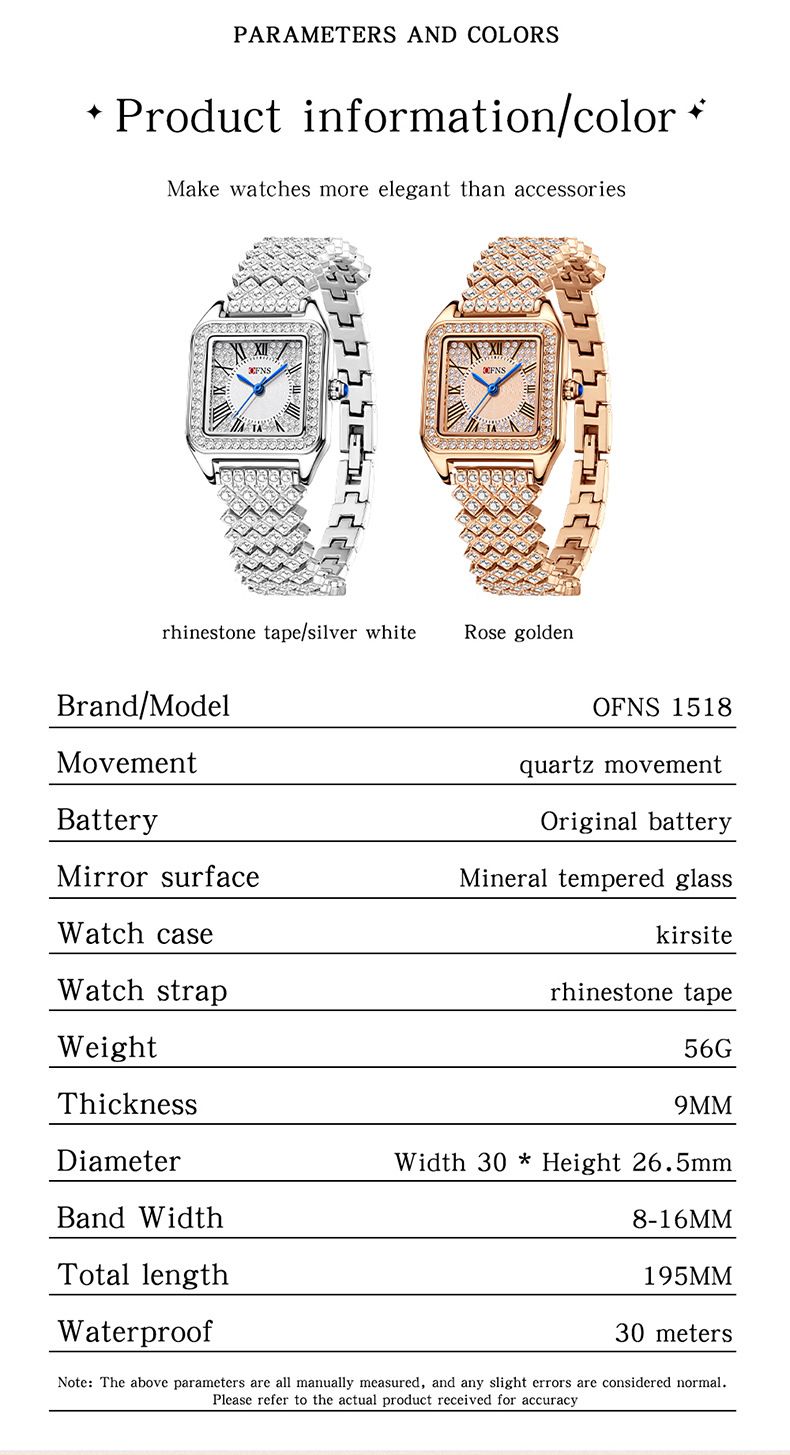 Women's Elegant Square Watch With Roman Numerals & Rhinestones – Stylish Quartz Wristwatch For Daily Wear Women's Diamond Strap Watch_voghion.com