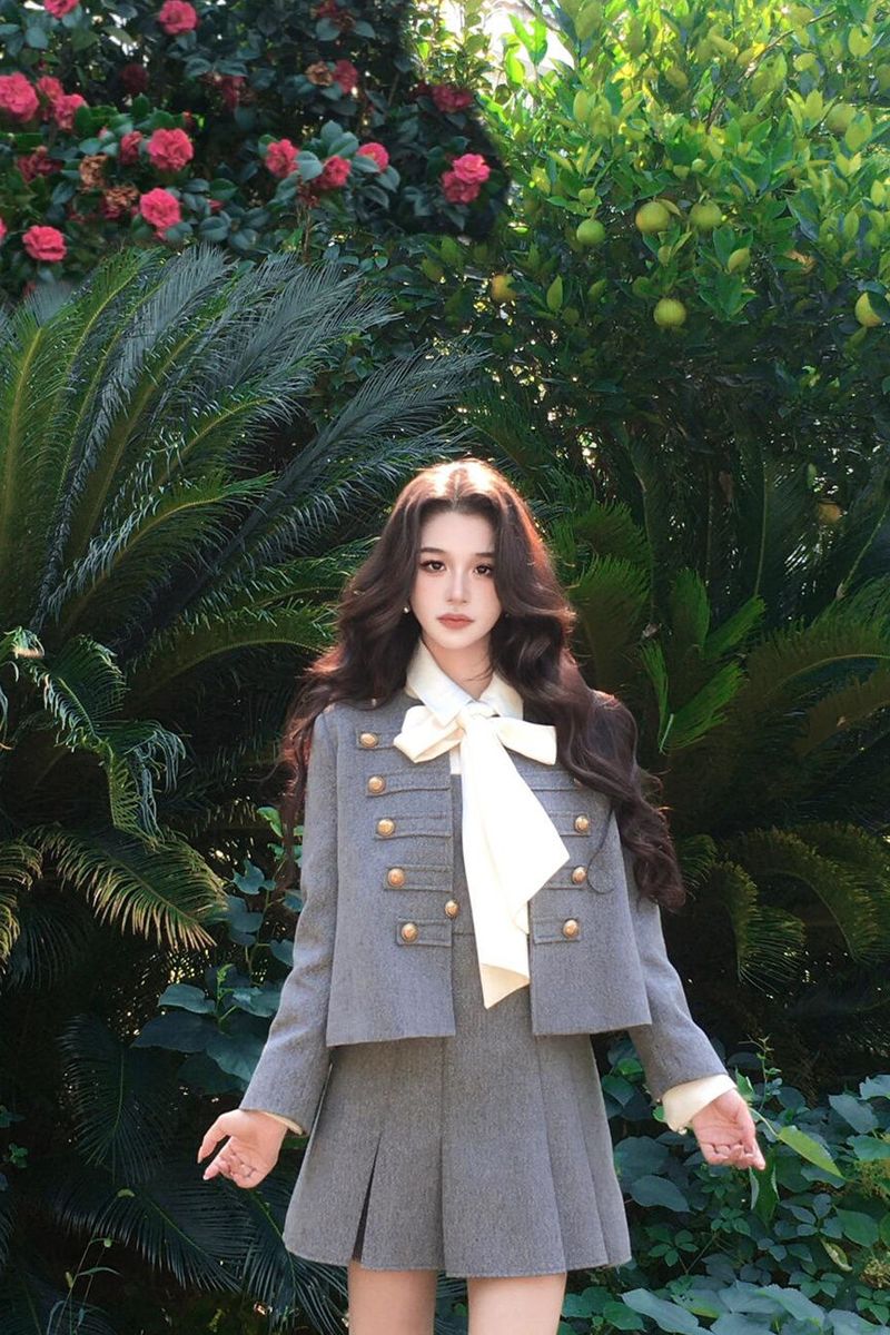 Cappotto corto di lana di alta qualità in stile principessa Chaebol, abito due pezzi che snellisce la vita, set autunno inverno per donna_voghion.com