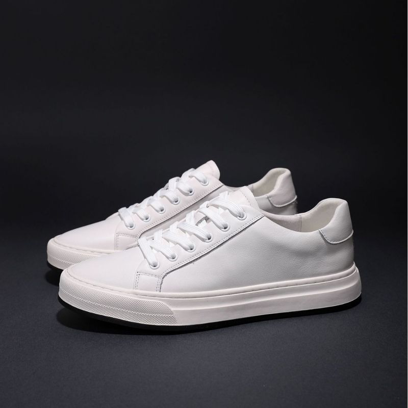 Scarpe basse bianche alla moda, casual e versatili, estive, in pelle di mucca, versione coreana, comode e alla moda, da uomo._voghion.com