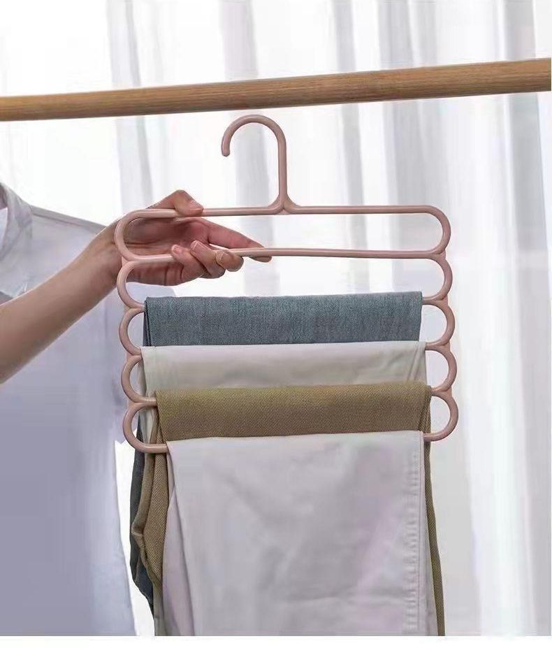 Five-layer Pants Rack Multifunctional Multi-layer Pants Hanger Household Magic Seamless Pants Rack Foldable Wardrobe Storage Artifact_voghion.com
