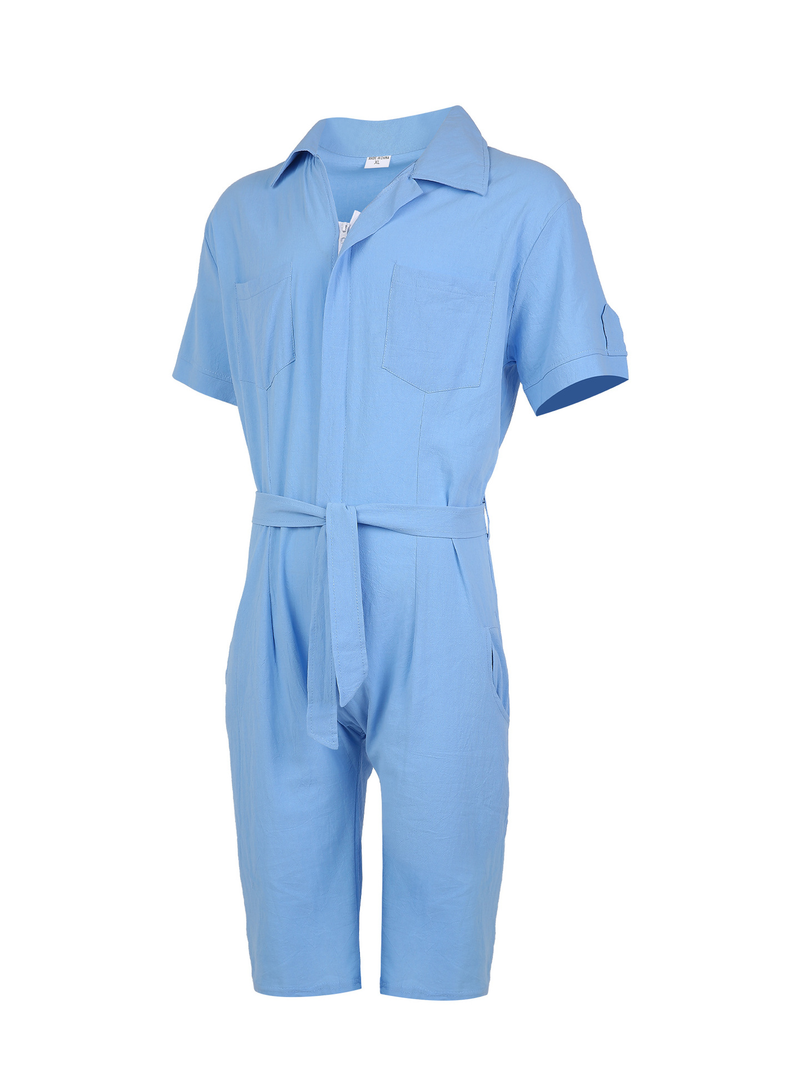 Man's clothing Summer casual sports jumpsuit men summer loose short sleeve T-shirt shorts cotton linen suit men_voghion.com