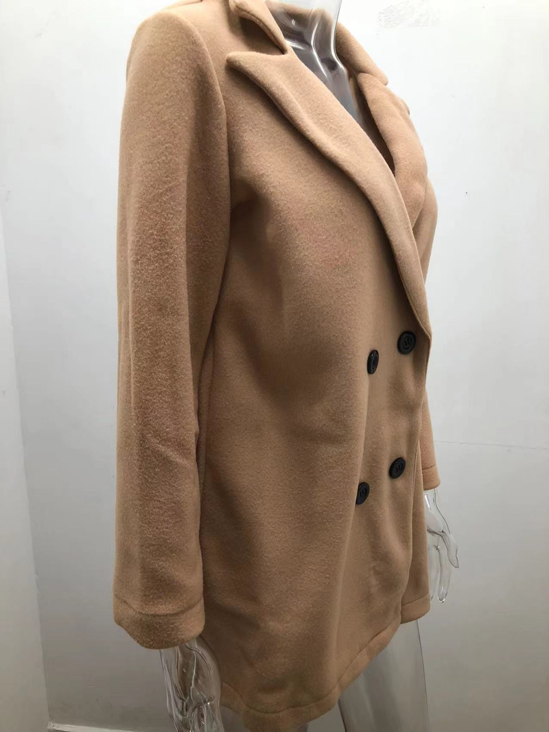 Îmbrăcăminte pentru femei toamna și iarna culoare solidă cu mânecă lungă și nasture la două rânduri costum guler jachetă de lână_voghion.com