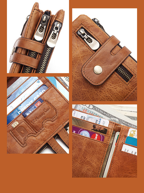 Luxury Desig Bifold Short Wallets Male Hasp Vintage Purse Coin Pouch Multi-functional Card Pocket Genuine Leathe Men Wallet RFID_voghion.com