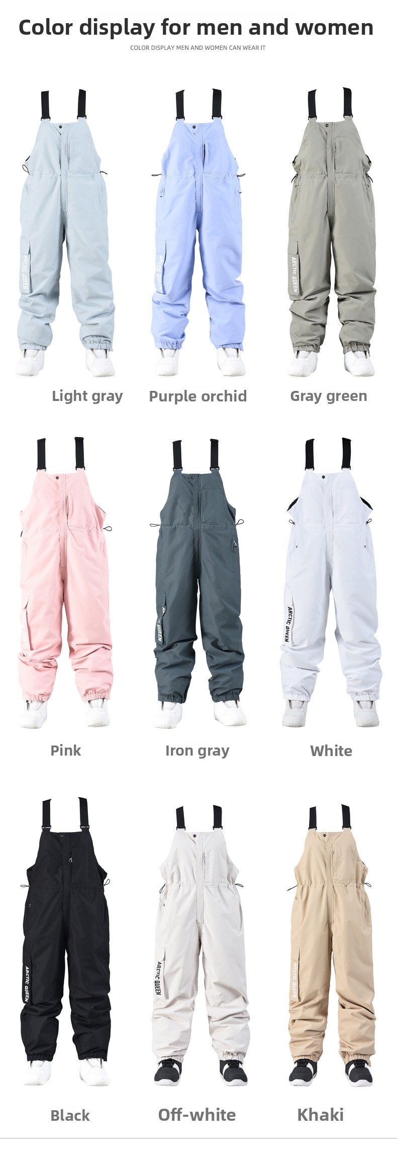 Pantaloni da sci unisex oversize invernali antivento da snowboard, termici, monopezzo_voghion.com