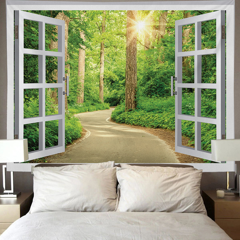 Peinture murale, impression numérique, tissu de fond, tissu suspendu pour chambre à coucher, tapisserie, chevet de style fenêtre_voghion.com