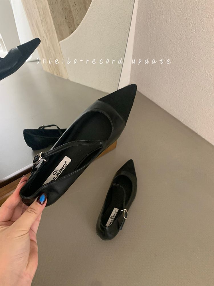 Dámské módní jarní a podzimní nové měkké podpatky s nízkým podpatkem a špičatým podpatkem Mary Jane_voghion.com