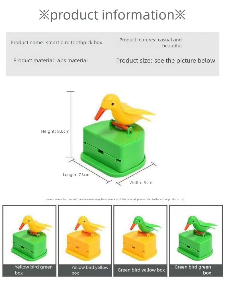 Smart Holder Storage Household Jar Press Automatic Ejection Bird Toothpick Tube Cute_voghion.com