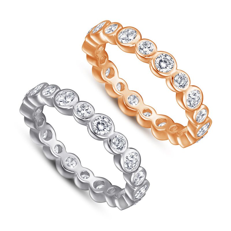 Full Diamond Row Ring - 925 Sterling Silver Rose Gold/Platinum Plated Ring_voghion.com