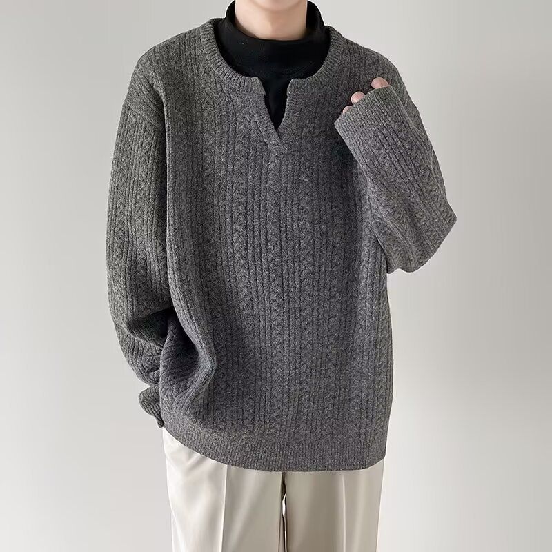 Neu V-ausschnitt Muster Pullover Pullover männer Frühling Herbst Premium Entspannt Slouchy_voghion.com