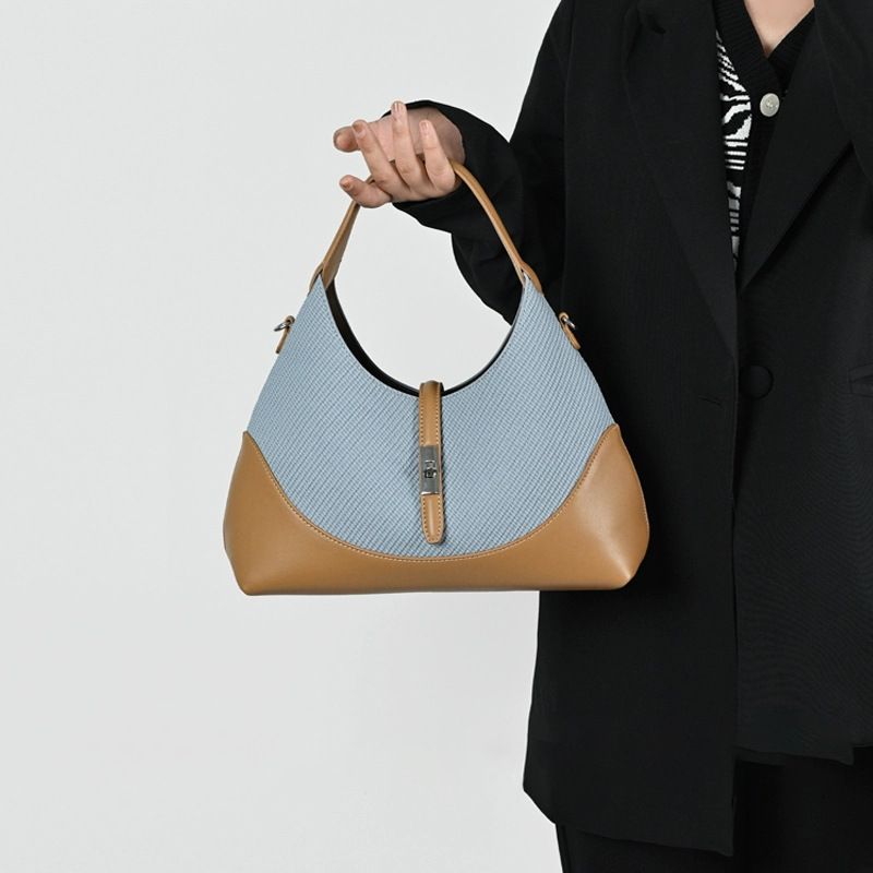 Damentaschen Hochwertiges Kontrastfarben-Nischendesign für Frauen Neue Knödel-Echtleder-Pendlerhandtasche Schulter_voghion.com