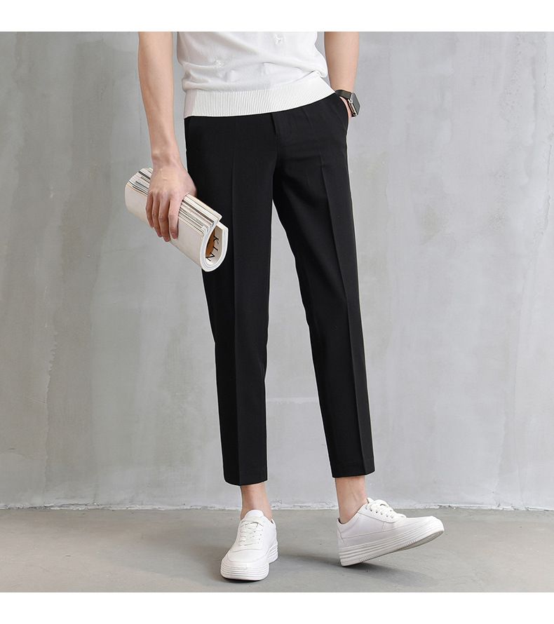 Men's Clothing Drape Trousers Nine Point Slim Summer Khaki Trousers Trendy Slim Fit Suit Straight Casual Trousers_voghion.com