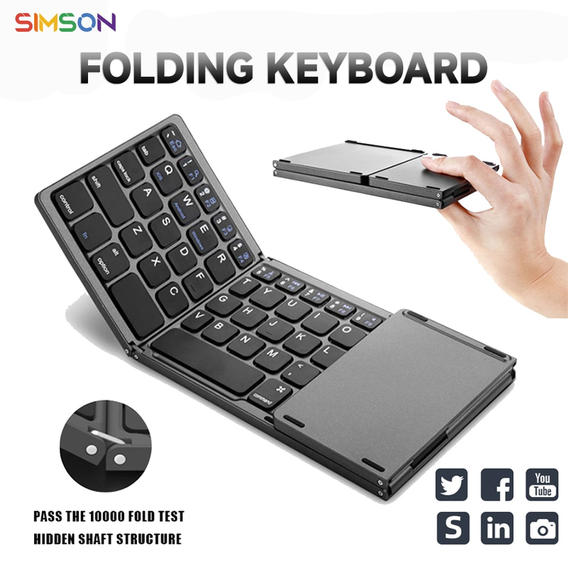 B033 Mini Kablosuz Klavye Bluetooth Dokunmatik Yüzey Taşınabilir Manyetik Üçlü Katlanır Klavye Windows Android IOS IPad Telefon İçin_voghion.com